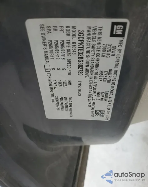 2011 Chevrolet Silverado K1500 Ltz z USA, uszkodzony, nr VIN 3GCPKTE32BG302739